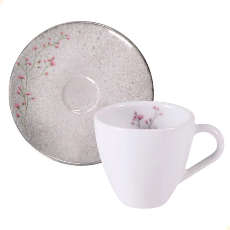 Conjunto Xícara E Pires De Café Tramontina Floralis Em Porcelana Decorada 95 Ml 2 Peças 96580084