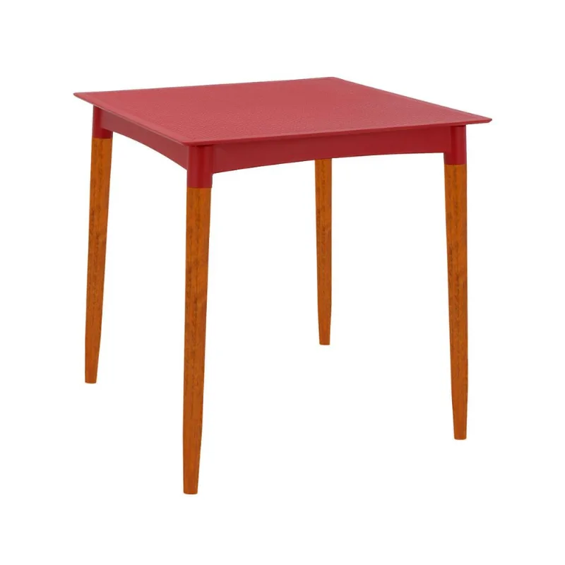 Mesa Tramontina Laura Rattan 70 cm Polipropileno Vermelho Pernas Madeira - Tramontina