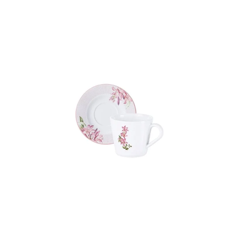 Conjunto Xícara E Pires De Chá Tramontina Poème Em Porcelana Decorada 185 Ml 2 Peças Tramontina