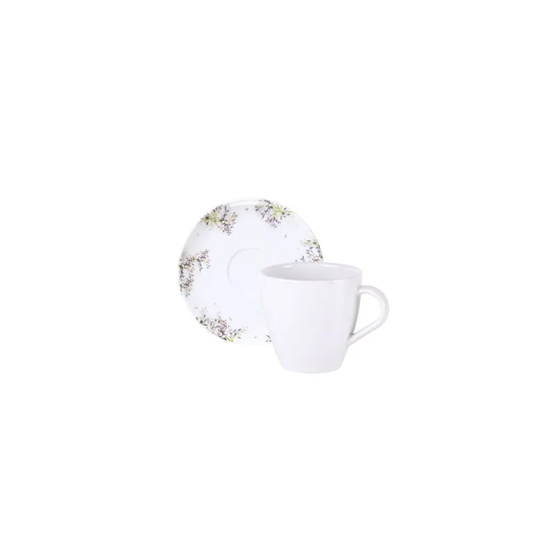 Conjunto Xícara E Pires De Chá Tramontina Fogli Em Porcelana Decorada 200 Ml 2 Peças Tramontina