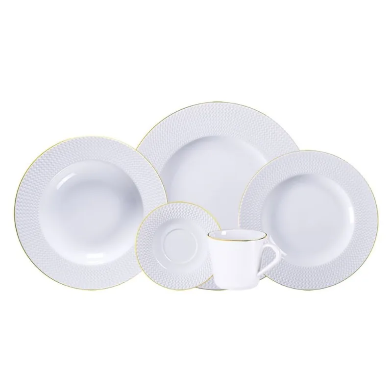 Aparelho de Jantar Tramontina Mesh Filete de Ouro em Porcelana Decorada 30 Peças
