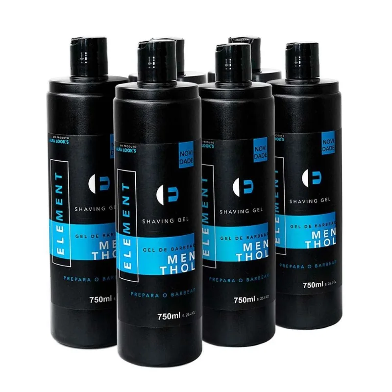 Kit 6x Shaving Gel De Barbear Menthol Shave 750ml Element