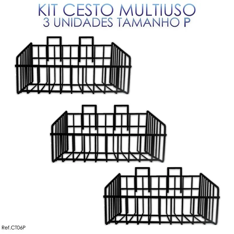 Cesto Para Painel Canaletado Preto 0,20 X 0,20 X 0,08 3 Unidades