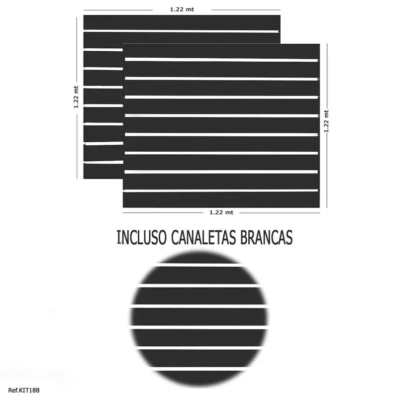 2 Paineis Canaletado Preto - 1,22 X 1,22 + Canaletas Brancas