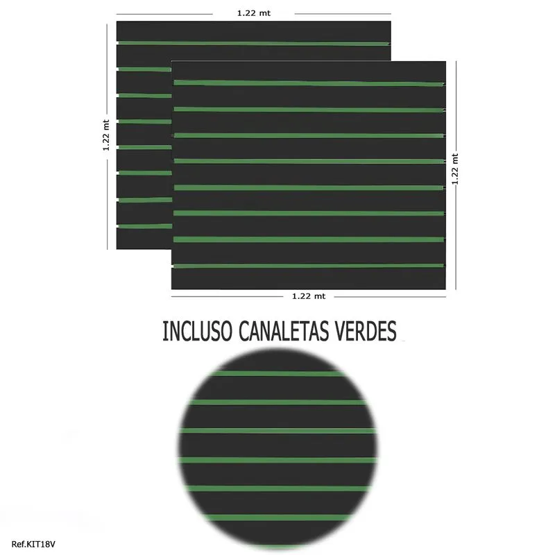 2 Paineis Canaletado Preto - 1,22 X 1,22 + Canaletas Verdes
