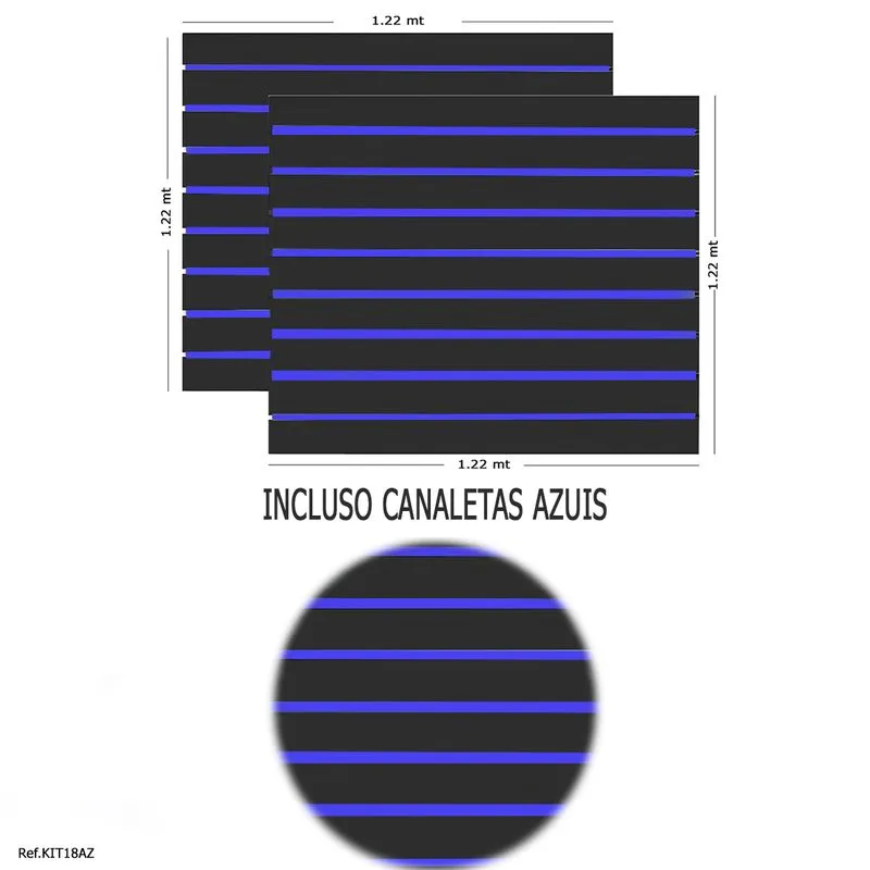 2 Paineis Canaletado Preto - 1,22 X 1,22 + Canaletas Azuis