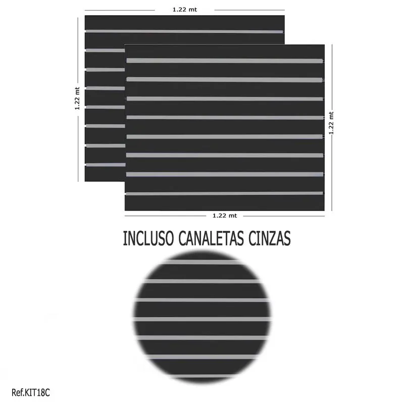 2 Paineis Canaletado Preto - 1,22 X 1,22 + Canaletas Cinza