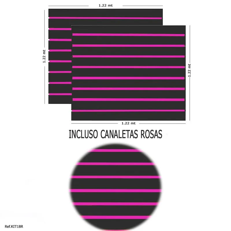 2 Paineis Canaletado Preto - 1,22 X 1,22 + Canaletas Rosas