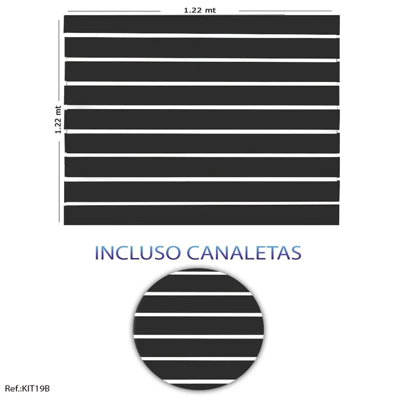 Painel Canaletado Preto - 1,22 X 1,22 + Canaletas Branca