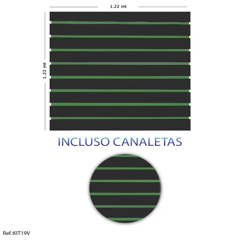 Painel Canaletado Preto - 1,22 X 1,22 + Canaletas Verde