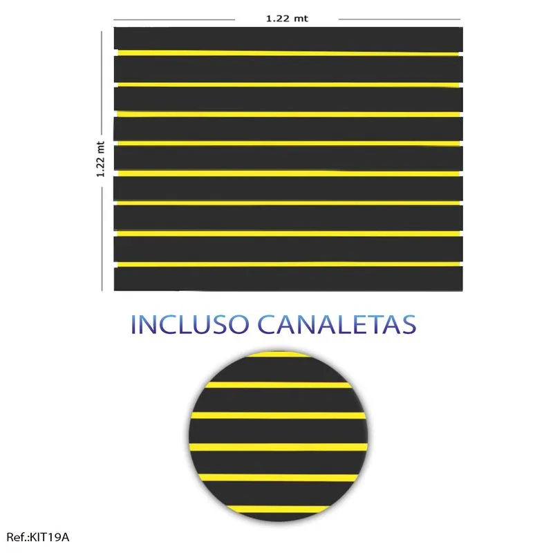 Painel Canaletado Preto - 1,22 X 1,22 + Canaletas Amarela