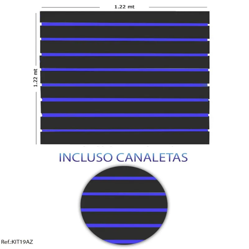 Painel Canaletado Preto - 1,22 X 1,22 + Canaletas Azuis