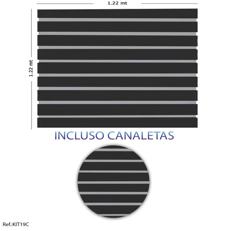 Painel Canaletado Preto - 1,22 X 1,22 + Canaletas Cinzas