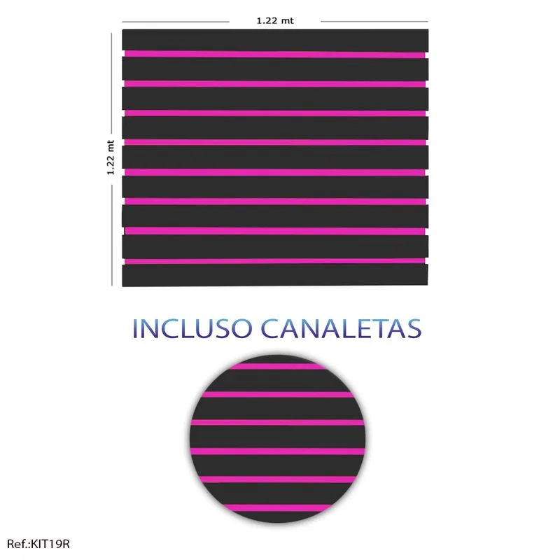 Painel Canaletado Preto - 1,22 X 1,22 + Canaletas Rosas