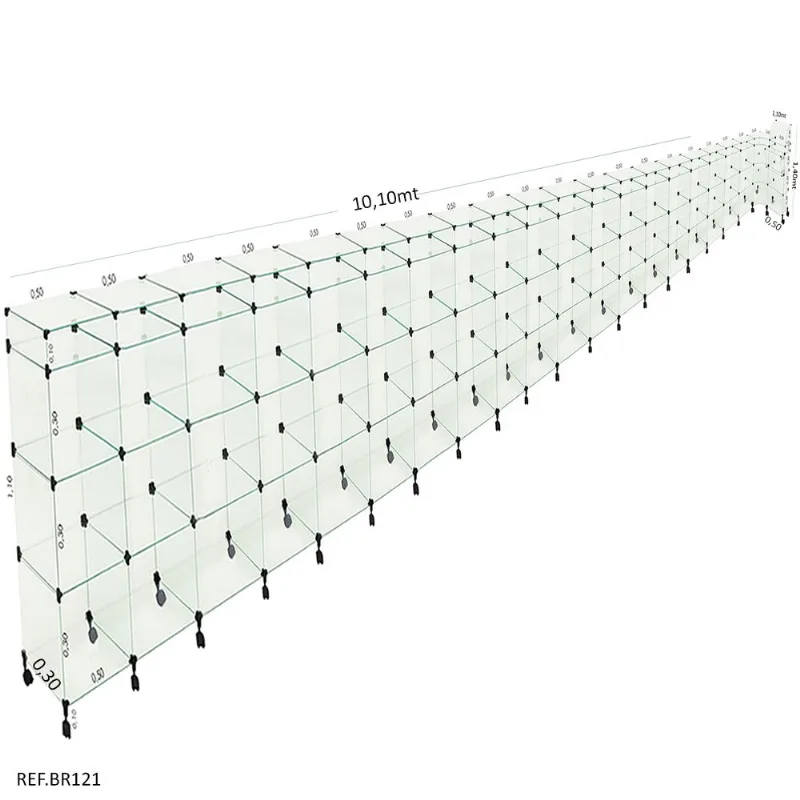 Balcão L Em Vidro C/ Caixa + Rodizio - 10,10x 1,10 X 1,10 X 0,30
