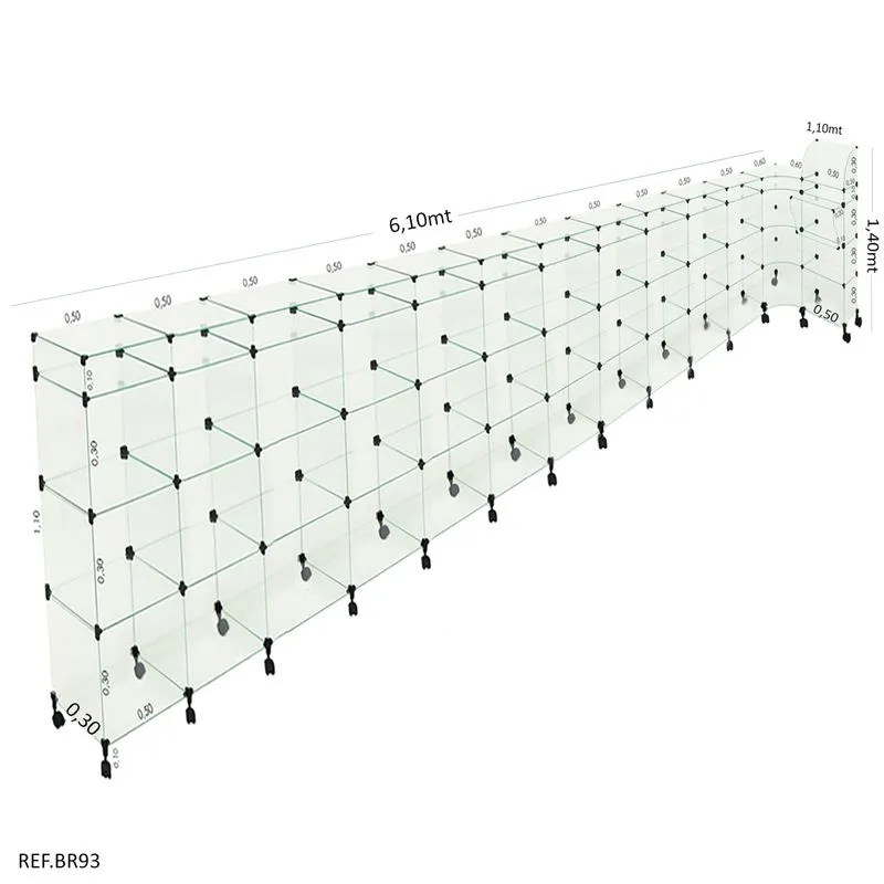 Balcão L Em Vidro C/ Caixa+rodizio 6,10 X 1,10 X 1,10 X 0,30