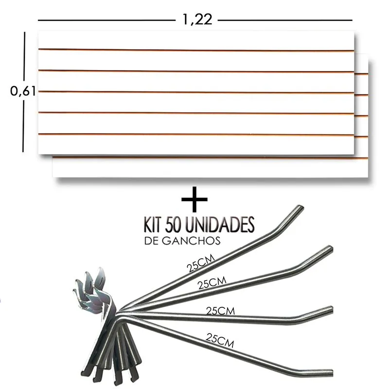 2 Paineis Canaletados - 1,22 X 0,61 + 50 Gancho 25cm