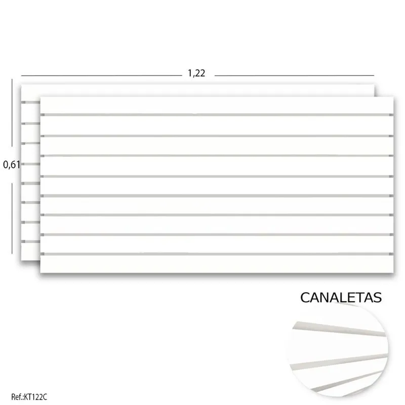 Painel Canaletado Branco 1,22 x 0,61 (2 Peças) + Canaletas Cinza