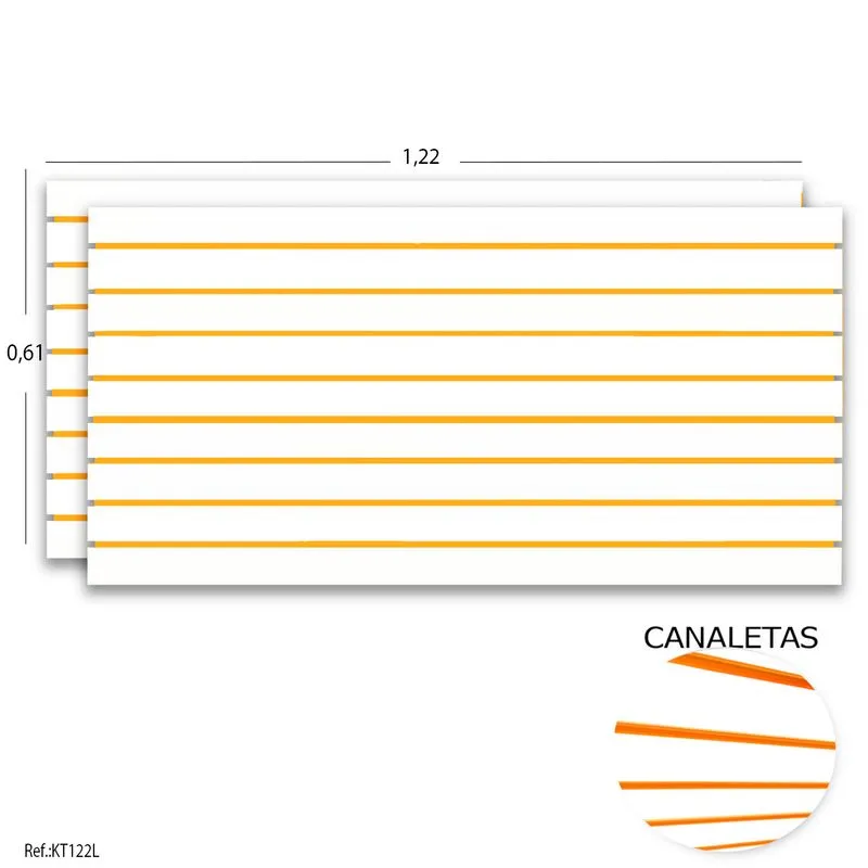 Painel Canaletado Branco 1,22 X 0,61 (2peças) + Canaletas Laranjas