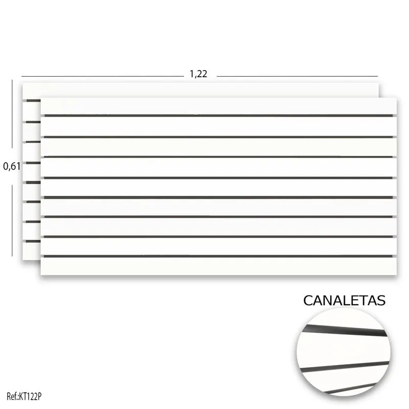 Painel Canaletado Branco 1,22 X 0,61 (2 Peças) + Canaletas Pretas