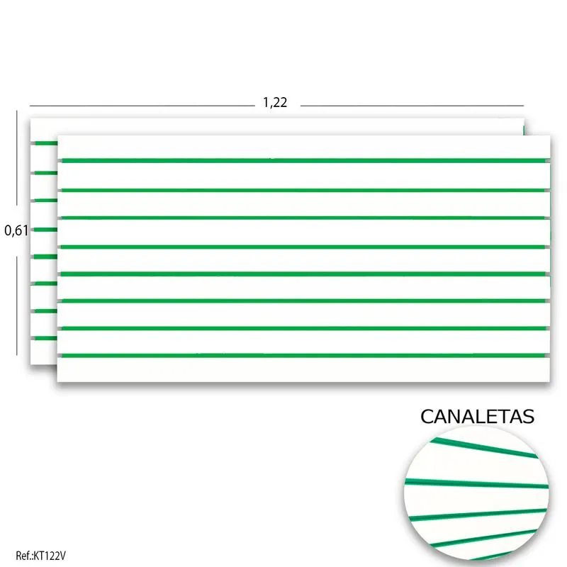 Painel Canaletado Branco 1,22 X 0,61 (2 Peças) + Canaletas Verdes