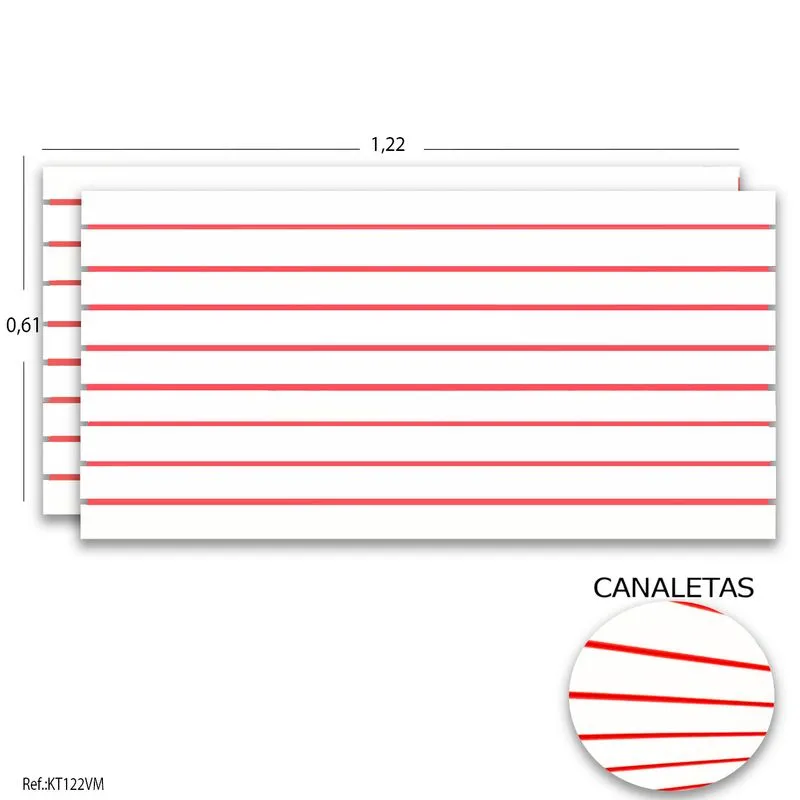 Painel Canaletado Branco 1,22 X 0,61 (2 Peças) + Canaletas Vermelhas