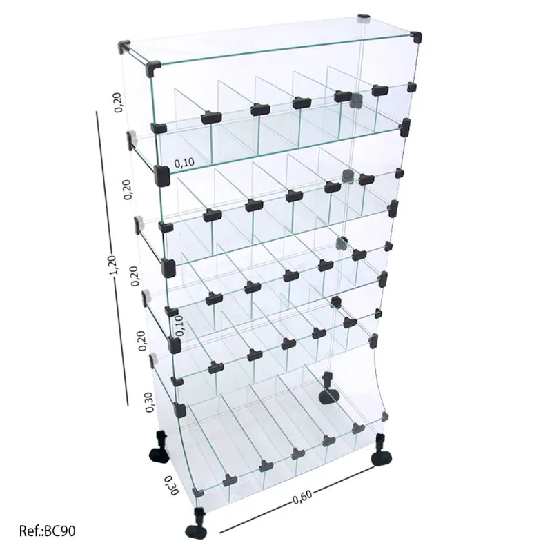 Baleiro Expositor Modulado Em Vidro - 0,60 X 1,20 X 0,30 Com Rodizio
