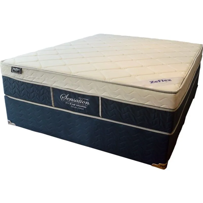 Conjunto box Casal Zeflex 138X188X76 Sensation Molas Ensacadas Com Eurotop Azul