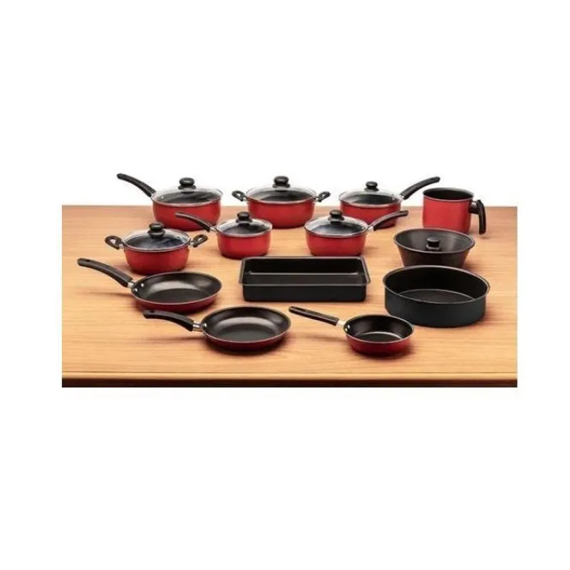 Jogo 13 Peças Panelas Vermelho Completo Antiaderente Teflon