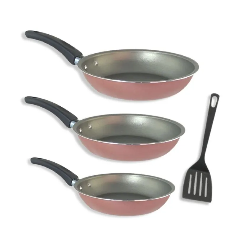 Kit 3 frigideiras grossa antiaderente teflon rosa