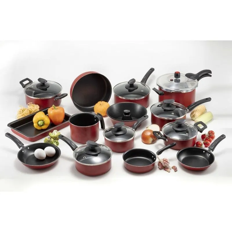 Conjunto Panelas 17 Pc Antiaderente Panela Pressão 4,5L Verm