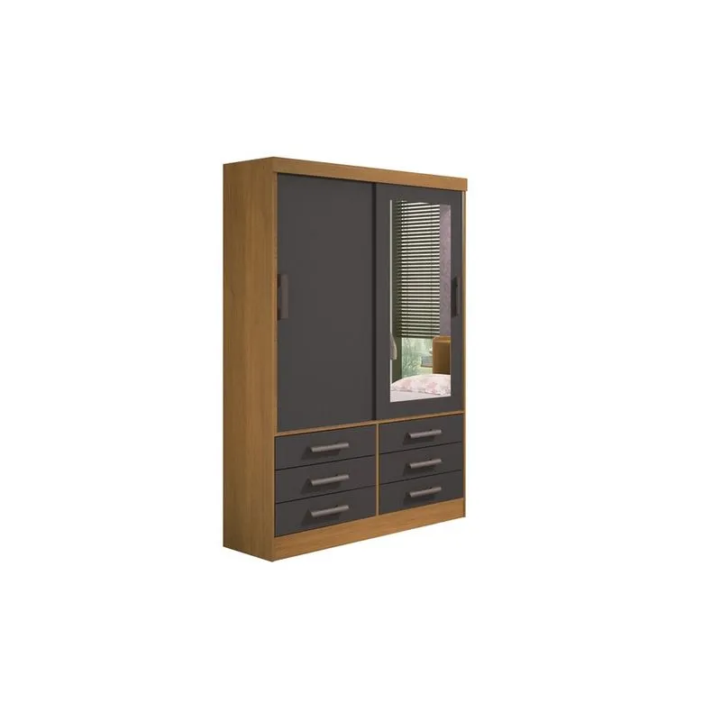 Guarda Roupa Solteiro 2 Portas 6 Gavetas Meridian Plus D'Doro Cinamomo com Grafite