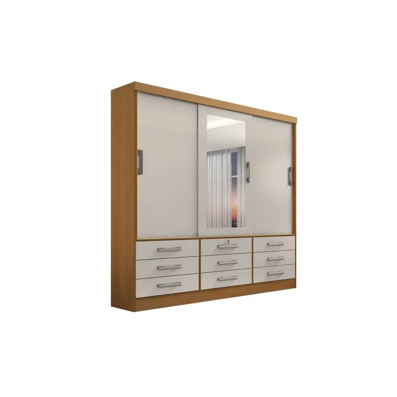 Guarda Roupa Meridian Plus 3 Portas D'Doro Cinamomo com Off White