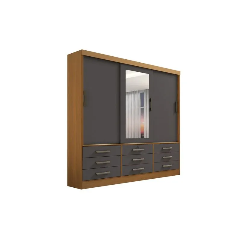 Guarda Roupa Meridian Plus 3 Portas D'Doro Cinamomo com Grafite