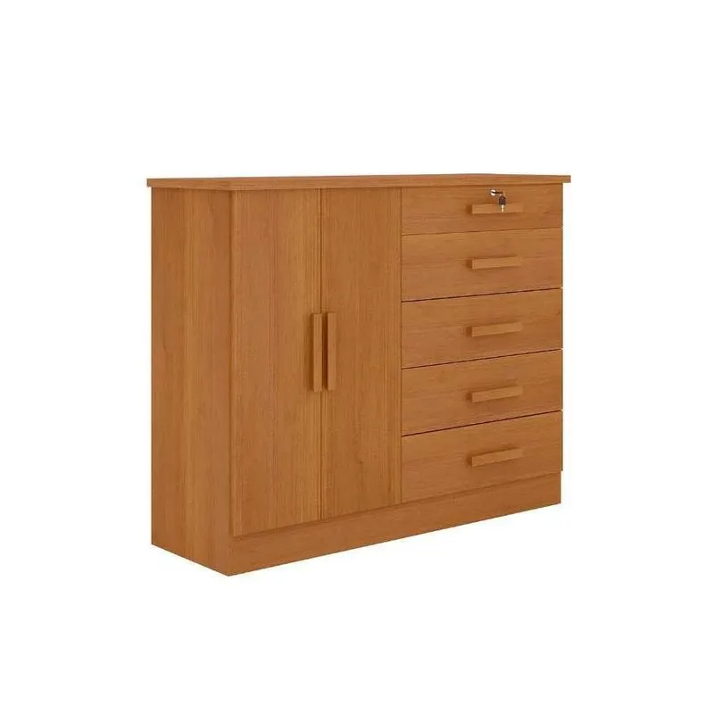 Cômoda New Athos 2 Portas 5 Gavetas Com Sapateira 100% Mdf Cinamomo