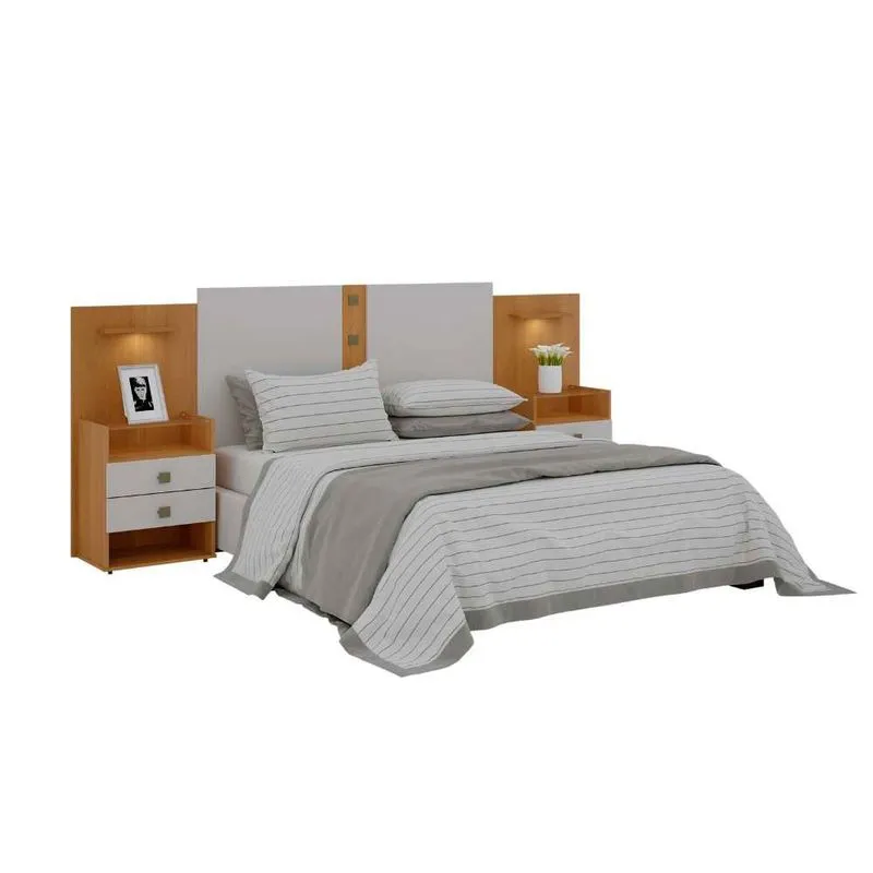 Cabeceira para Cama de Casal ou Queen Rubi com 2 Mesas de Cabeceira 100 mdf D Doro Móveis