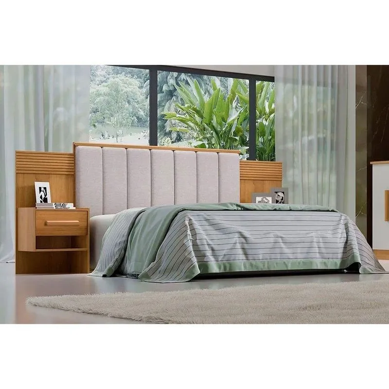 Cabeceira Cama Casal Ripada Irís Estofada 2 Mesa Cabeceira Cinamomo