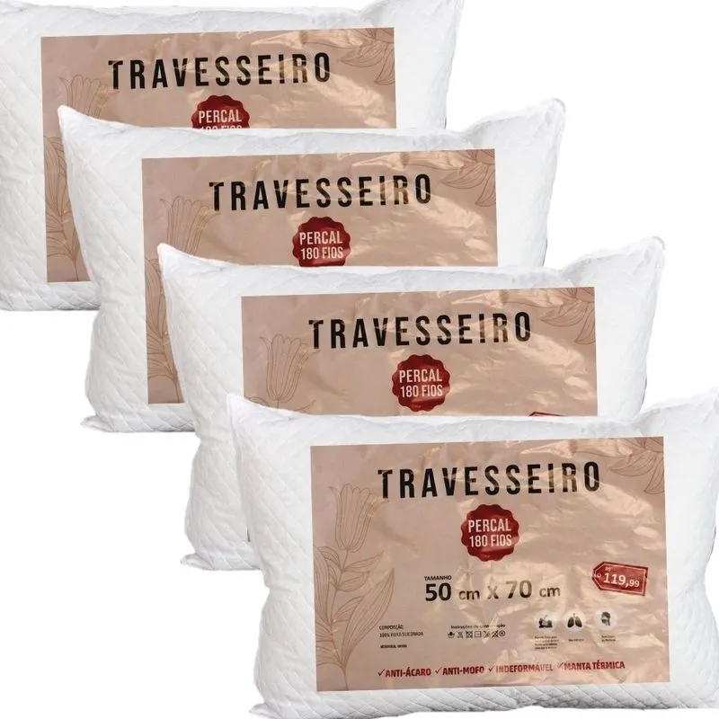 4 Travesseiro Antialérgico Lávavel Fibra Siliconada Branco