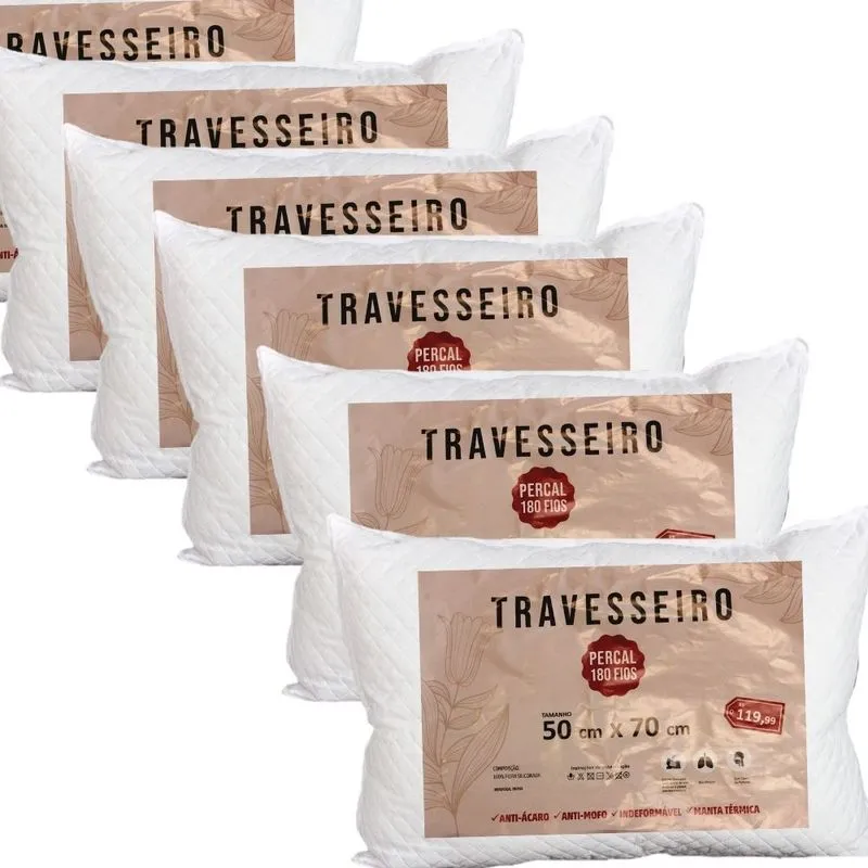 6 Travesseiro Antialérgico Lávavel Fibra Siliconada Branco