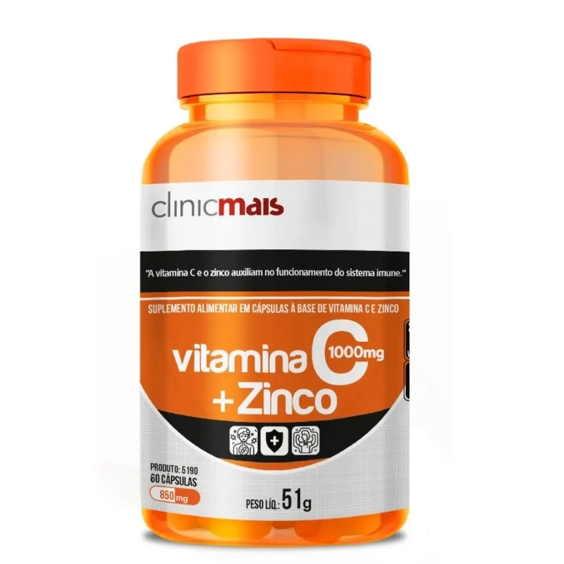 Vitamina C Com Zinco 60 Cápsulas 850mg Clinicmais
