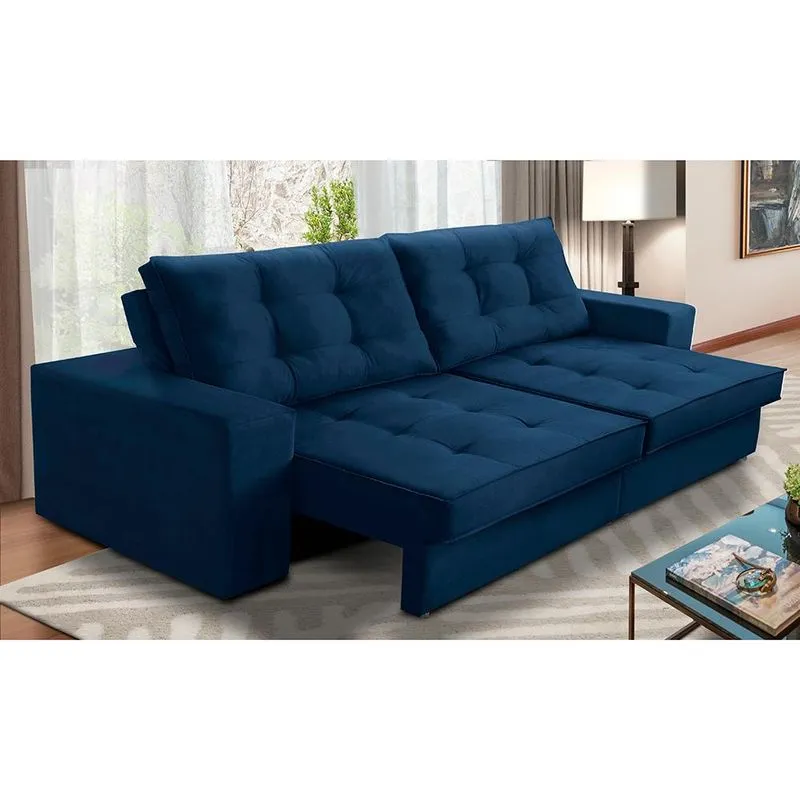 Sofá Retrátil E Reclinável 2 Lugares 1,90m Com Molas Marcela Suede Azul Adonai Estofados