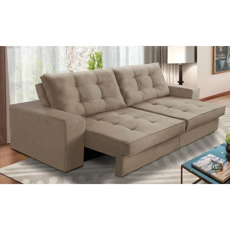 Sofá Retrátil E Reclinável 2 Lugares 1,90m Com Molas Marcela Suede Cappuccino Adonai Estofados