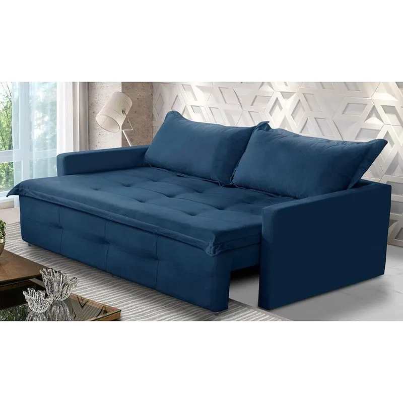 Sofá Sem Caixa Retrátil E Reclinável 1,85m Com Molas Maísa Suede Azul Adonai Estofados