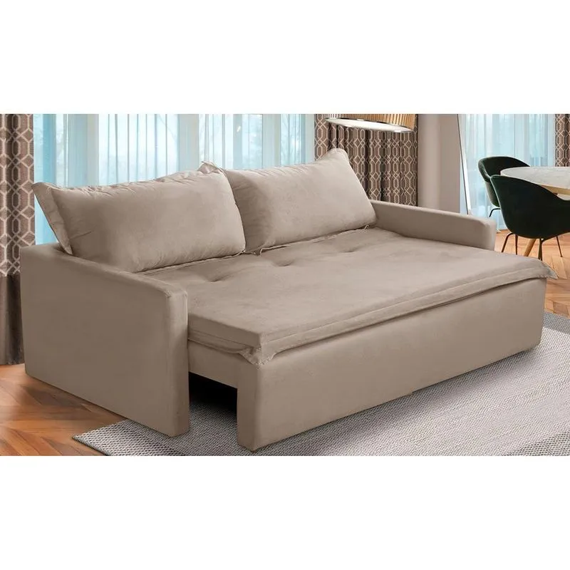 Sofá Sem Caixa Retrátil e Reclinável 1,65m com Molas Kiara Suede Cappuccino Adonai Estofados