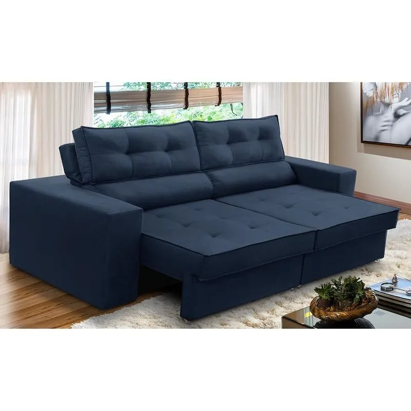 Sofá Retrátil E Reclinável 2 Lugares 1,70m Com Molas Mirela Suede Azul Adonai Estofados