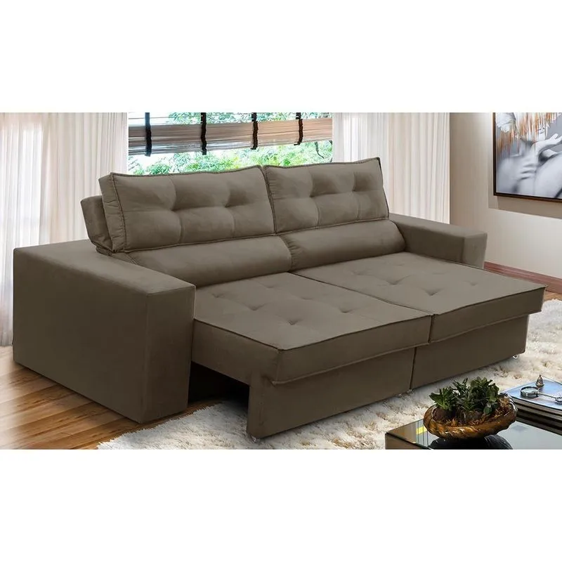 Sofá Retrátil E Reclinável 2 Lugares 1,90m Com Molas Mirela Suede Cappuccino Adonai Estofados