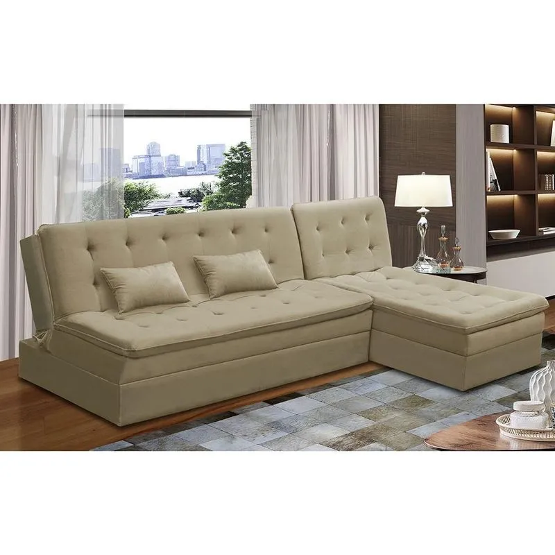 Sofá Cama 1 e 2 Lugares Natalia Suede Bege Madelina Decor