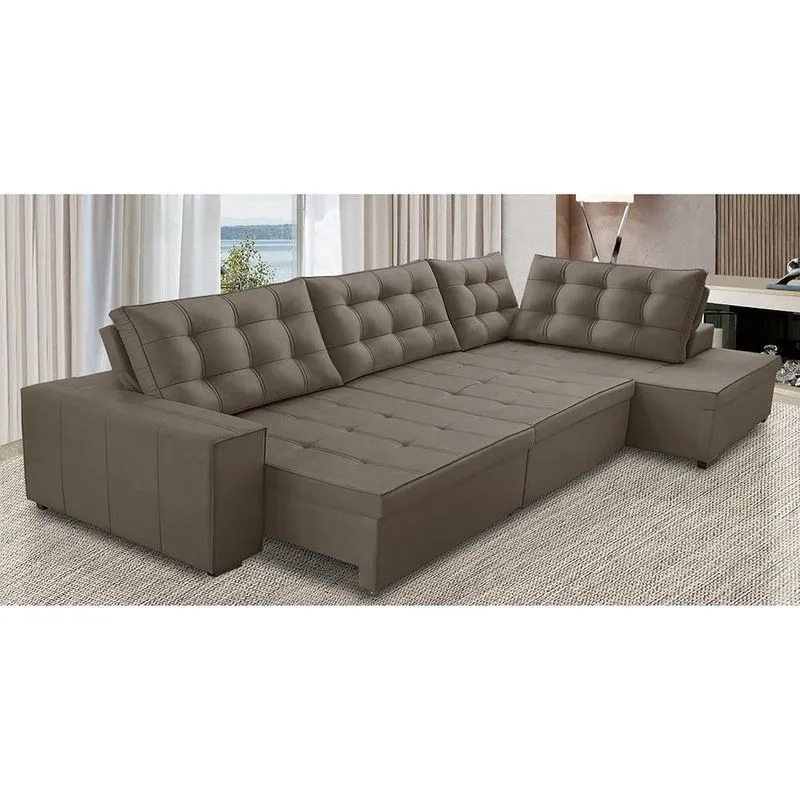 Sofá de Canto Retrátil e Reclinável com Molas 3,00x2,00 ld Jacke Suede Capuccino Madelina Decor