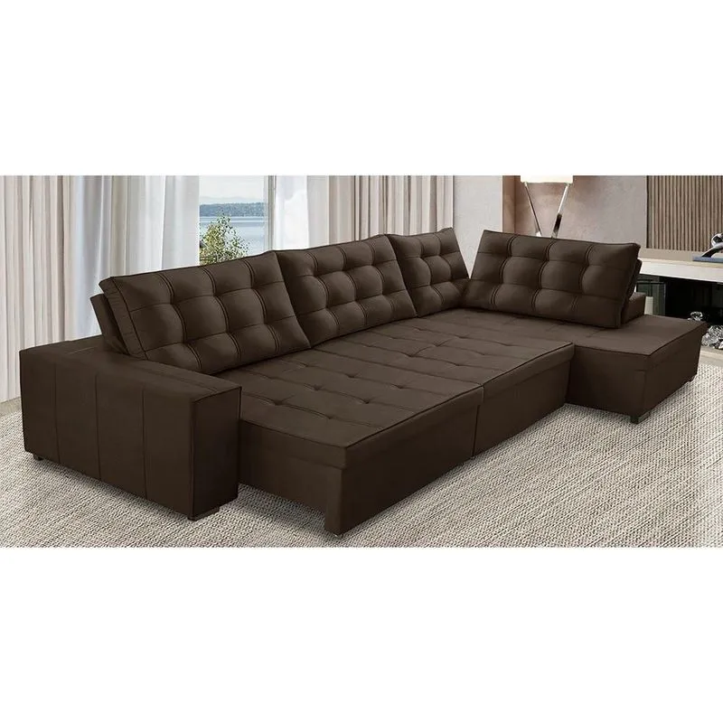 Sofá de Canto Retrátil e Reclinável com Molas 3,40x2,00 ld Jacke Suede Marrom Madelina Decor