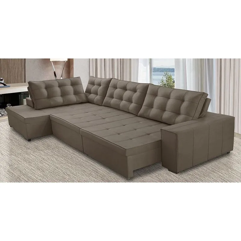 Sofá de Canto Retrátil e Reclinável com Molas 3,40x2,00 le Jacke Suede Capuccino Madelina Decor